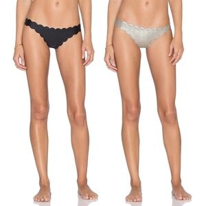 NWT PilyQ Revolve Oro Seamless Metallic Reversible Wave Teeny Bikini Bottom L